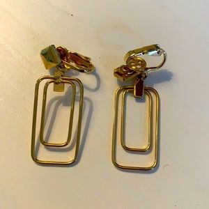 1960 rectangular clip on gold earrings 1.75” drop
